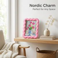 Photo Frame with Baroque Wave Pattern for Home Decor, Resin Picture for Family Nordic Style Tabletop Display, Elegant Painted Finish