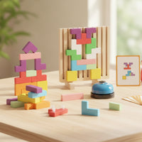 Wooden Block Puzzle Interactive Battle Puzzle Educational Tabletop Game with Chime Families, Young Children, Playroom, Classroom