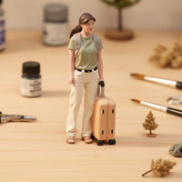 Miniature Woman with Suitcase Hand-Painted Journeyer Figurine Realistic Scale Model for Collectors, Scene Building
