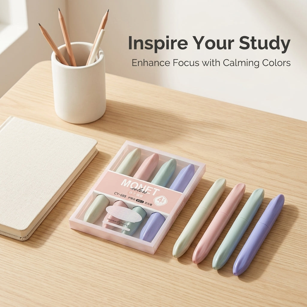 Pastel Highlighter Markers Set for Studying Tip Note Taking, Mild Fluorescent Marker for Students, 4
