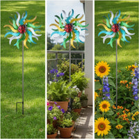 Floral Wind Rotator Rotating Wind Rotator with Ladybug Moving Yard Art for Flower Bed