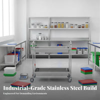 Easy to Clean Restaurant Bus Cart Rust Resistant Stainless Steel Utility Cart 360° Swivel Casters 3 Tier Food Service Trolley Locking Wheels for Hotel Employees, Cafeteria Workers, Homeowners, Banquet Hall, Warehouse, Hospital, Laboratory