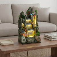 Humidifying Rockery Waterfall Fountain Acts as Humidifier Feng Shui Water Wheel Fountain Natural Landscape Design House Decoration Mini Aquarium for Business Owners, Office, Living Room, Reception Area, Entryway