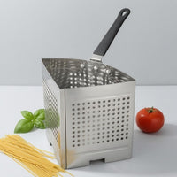 Vented Bottom Perforated Cooking Basket PVC-Coated Handle Straining Basket Hanging Hole Stainless Steel Colander Square Shape