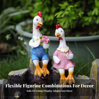 2 Pieces Cartoon Duck Sculpture Cute Resin Edge Sitter Adorable Design Animal Couple Figurine for Couples, Patio, Balcony, Flower Pot