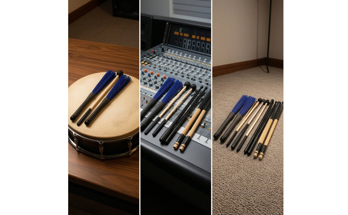 Drumsticks and Brushes Set wooden Drumstick and Mallet Set Non-Slip Drum Brushes with Nylon Wire for Students, Live Performance