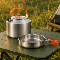 Cooker Set Outdoor Cooker Stainless Steel 16.5cm with Frying Pan Family Camping Mountaineering Cooking Utensils