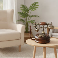 Antique Style Telephone Wood-Finish Vintage Telephone Retro Phone Corded Old-Fashioned Phone Decorative for Decorators, Study
