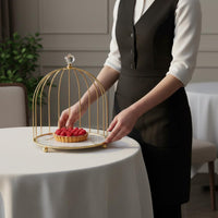 2 Pieces Gold Finish Birdcage Cake Stand Decorative Dome Shape Bird Enclosure Cake Stand Easy to Display Food Multi-Tier Dessert Tray Elegant for Afternoon Tea, Restaurant