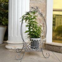 Wrought Iron Plant Stand, Rustic Foldable Flower Stand, 57x35x96cm Flower Stool for Balcony & Living Room, Antique Plant Shelf