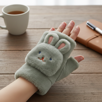 Women's Winter Warm Plush Rabbit Fingerless Gloves