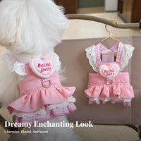 Ruffled Skirt Dog Harness Dress Leash Attachment D-Loop Puppy Princess Dress Lightweight for Pets, Summer Outings, Photo Shoots, Parties