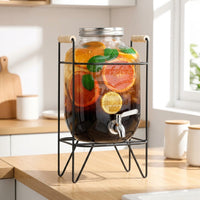 Beverage Dispenser and Drink Dispenser, Hammered Glass Juice Dispenser Water Dispenser with Metal Stand
