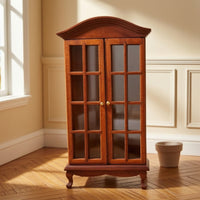 1:12 Scale Miniature Display Cabinet Wooden Dollhouse Cabinet with Glass Doors Vintage Furniture Walnut for Collectors