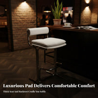 Bauhaus Aesthetic Bar Stool with Backrest Built-in Footrest Padded Cylindrical Frame Stool Designer Inspired Counter Chair Cushioned Seat and Back for Cafe Owners, Homeowners, Adults, Kitchen Island, Restaurant, Dining Room, Office
