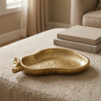 Resin Tray with Leaf Detail Golden Gourd Tray Hammered Catchall Container for Dresser, Coffee Table