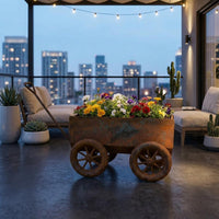 Weathered Wheelbarrow Planter Rustic Vintage Cart Flower Pot Weathered Finish Iron Plant Wagon for Patio