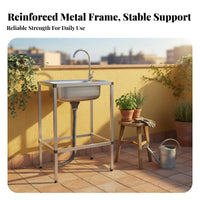 Single Bowl Sink with Stand Reinforced Bracket Freestanding Stainless Steel Sink Rust-Resistant Portable Wash Station for Tenants, Rental Property