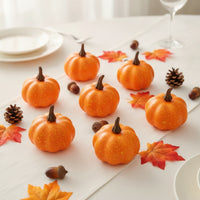 8 Pieces Carved Pumpkin Prop Autumn Faux Pumpkin with Stem Decorative Artificial Pumpkins for Photographers, Christmas