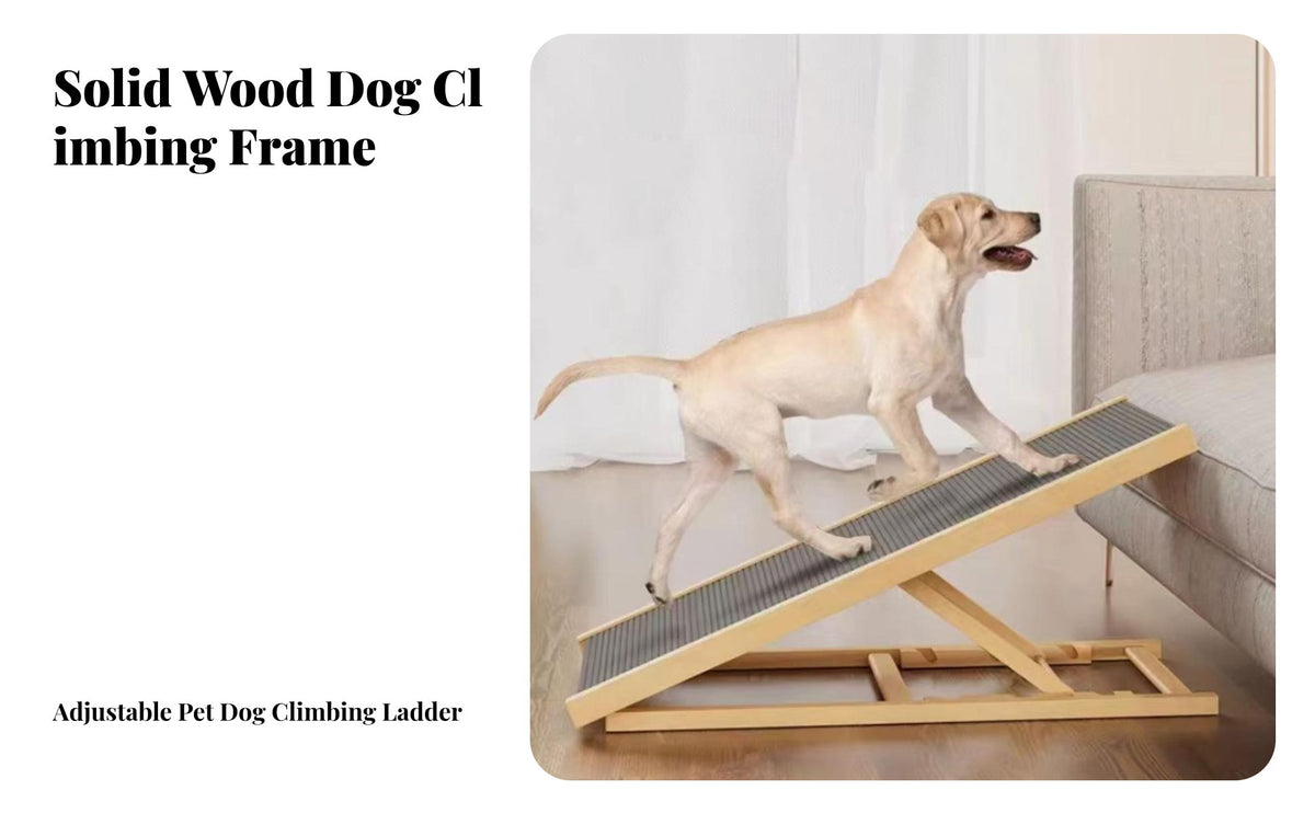 Solid Wood Construction Foldable Wooden Pet Ladder Portable Adjustable Dog Ramp Space-Saving Design for Owners of Senior Pets, Indoors, Home
