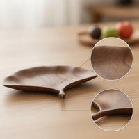 Ginkgo Leaf Tray Hand-Carved Leaf Shaped Tray Walnut Finish for Hosts, Tea Service, Tabletop Decor
