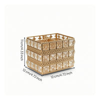 Gold Makeup Brush Holder Square Pen Holder Opentabletop Organizer with Metal Frame Elegant for Vanity
