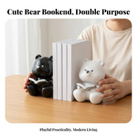 Creamy Design Decor Ceramic Bear Bookend Adorable Design Cute Bear Book Holder Decorative for Students, Women, Office, Bookshelf, Bedroom