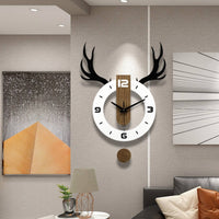 Battery Operated Acrylic Deer Head Clock Non-Ticking Deer Horn Wall Clock Artistic House Decoration Modern Design for Bedroom