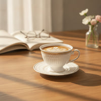 Vintage Cup and Saucer Set Embossed Ceramic Cup with Saucer Elegant Refined for Hosts