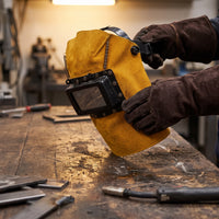 Welding Helmet with Flip-Up Visor, Cowhide Leather Anti-Splash Face and Neck Protection