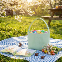Striped Easter Tote Adorable Design Easter Egg Search Bag Reusable Children's Candy Pail for Young Children, Grandparents, Outdoor, Home, Handbag for Women and Men