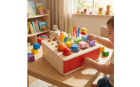 Drawer Style Educational Sorting Box Wooden Coin Insertion Toy Natural Wood Shape Matching Box Bright Colors for Toddlers, Preschoolers