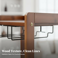 Vino Rack with Glass Holder Solid Wood Construction Standing Vino Rack Sturdy Design for Entertainers, Homeowners, Living Room, Basement, Kitchen