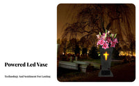 Weather Resistant Solar Grave Vase Automatic On/deactivate LED Cemetery Flower Holder Removable Floor Spikes for Friends, Gravesite