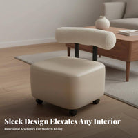 Minimalist Design Rolling Pouf with Backrest 360° Swivel Low-Silhouette Padded Chair with Casters Easy to Clean Household Furniture Lockable Wheels for Office Workers, Estheticians, Living Room, Bedroom, Entryway, Playroom