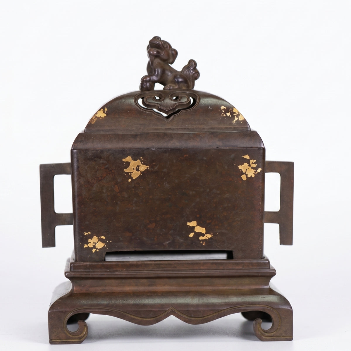 Copper Incense Holder Pedestal Base Antique Square Scent Container Side Handles Interior Ornament