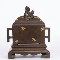 Copper Incense Holder Pedestal Base Antique Square Scent Container Side Handles Interior Ornament