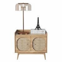 Minimalist aesthetic Nightstand with Rattan Drawer sturdy Wood Legs Rattan Front Nightstand Space-Saving Bedside Table Easy to Assemble for Homeowners, Apartment Dwellers, Students, Bedroom, Small Spaces, Guest Room