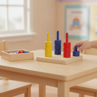 Montessori Wooden Rainbow Stacking Rings Sensory Educational Toy for Toddlers
