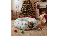 S-Shaped Cat Tunnel 2-in-1 Design Cat Tunnel Bed Christmas Themed for Kittens, Small Pets