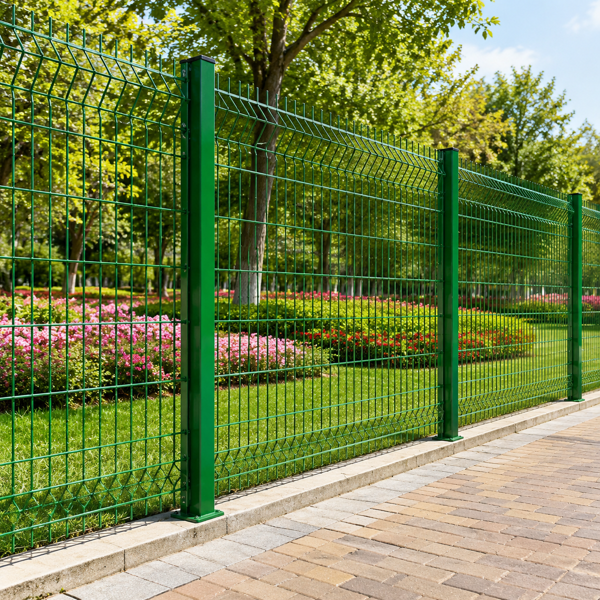 Grass Green Wire Fence Panel, Double Wire Mesh Fencing, PVC Coated Galvanised Security Fence Panels for Solar Farms, Livestock Enclosure Fencing