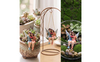 Fairy Couple on Swing Whimsical Fairy on Swing Ornament Hanging Garden Ornament Balcony Romantic for Gardeners, Planter