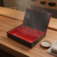Three-Compartment Bento Box Wood-Grain Food Container Easy to Carry for Takeaway