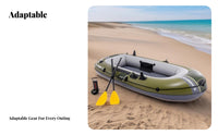 Inflatable Sport Boat Set Includes Oars and Pump Multi-Person Dinghy Fishing Rod Holders Portable Raft for Anglers, Families, Lakes, Streams, Boating