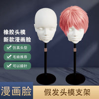 Cosplay Wig Head Model with Cartoon Face, Pinable, Floor Stand