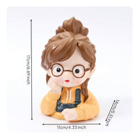 Cute Girl Piggy Bank Adorable Cartoon Piggy Bank Sculpted Ornament Practical for Bedroom