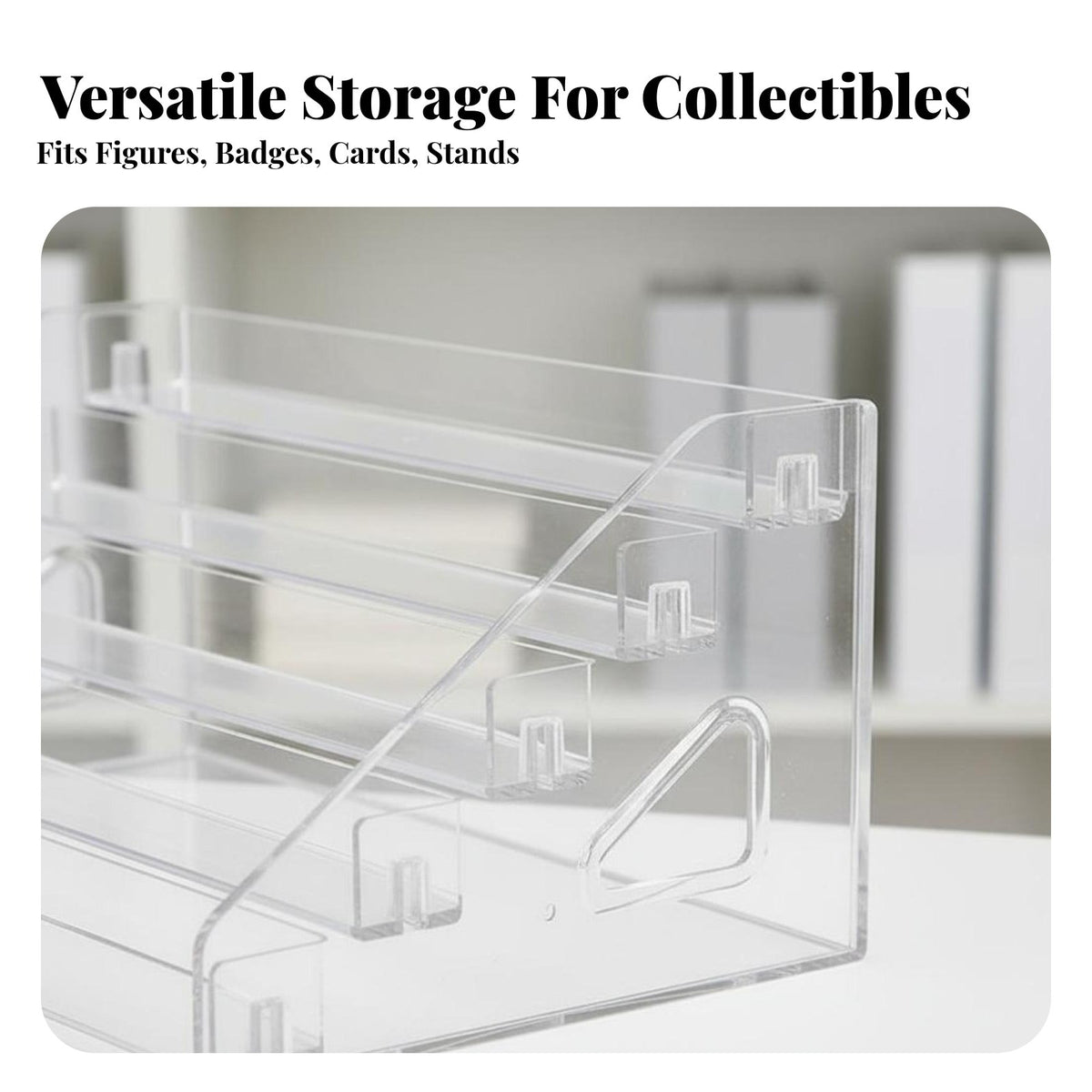 Stepped Acrylic Display Stand Space-Saving Tiered Pin Display Rack Versatile Use Clear Collectible Riser Shelf for Collectors, Anime Fans, Desk