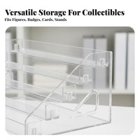 Stepped Acrylic Display Stand Space-Saving Tiered Pin Display Rack Versatile Use Clear Collectible Riser Shelf for Collectors, Anime Fans, Desk