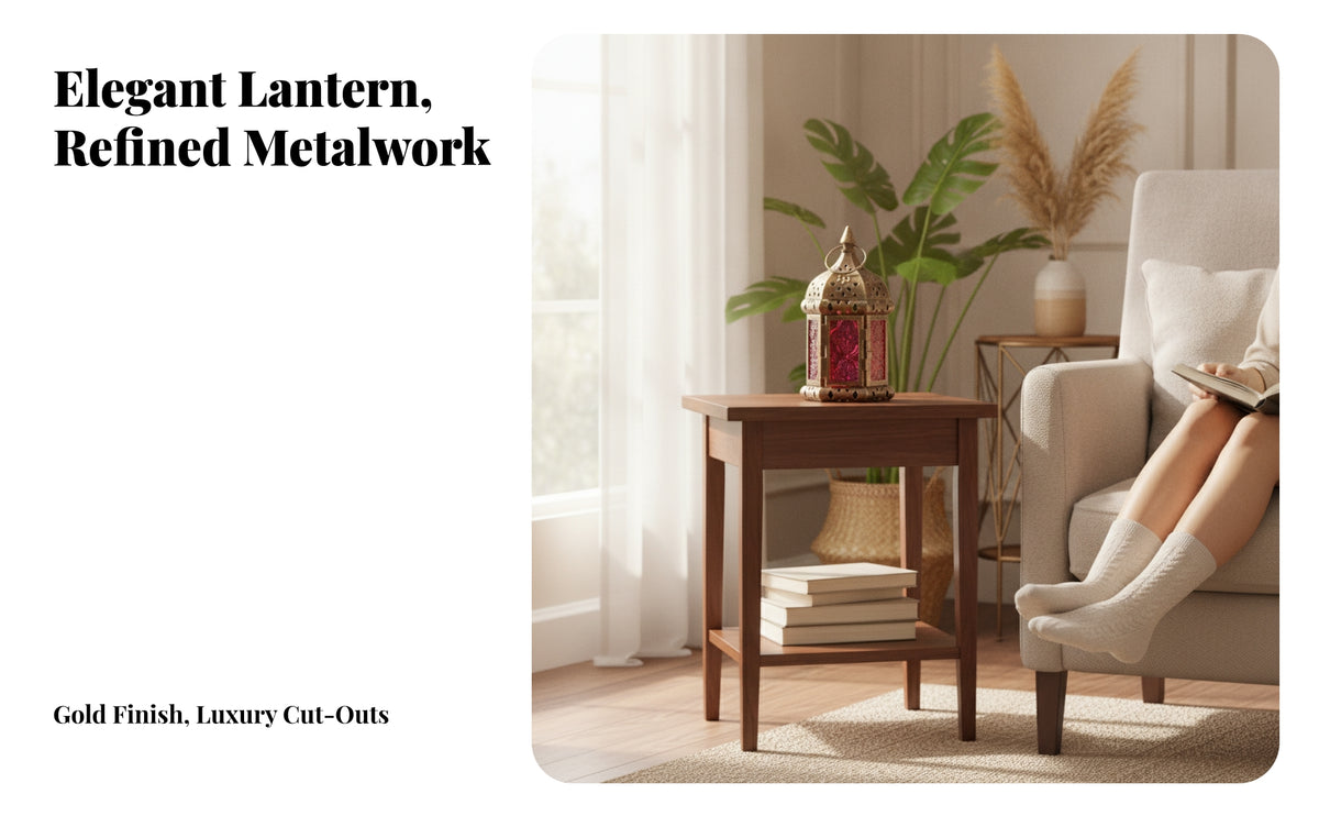 Moorish-Design Hexagonal Lantern | Brushed Bronze Finish, Metal Lantern, for Patio