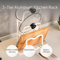 3-Tier Kitchen Organizer, Pot Lid & Utensil Holder, Aluminum